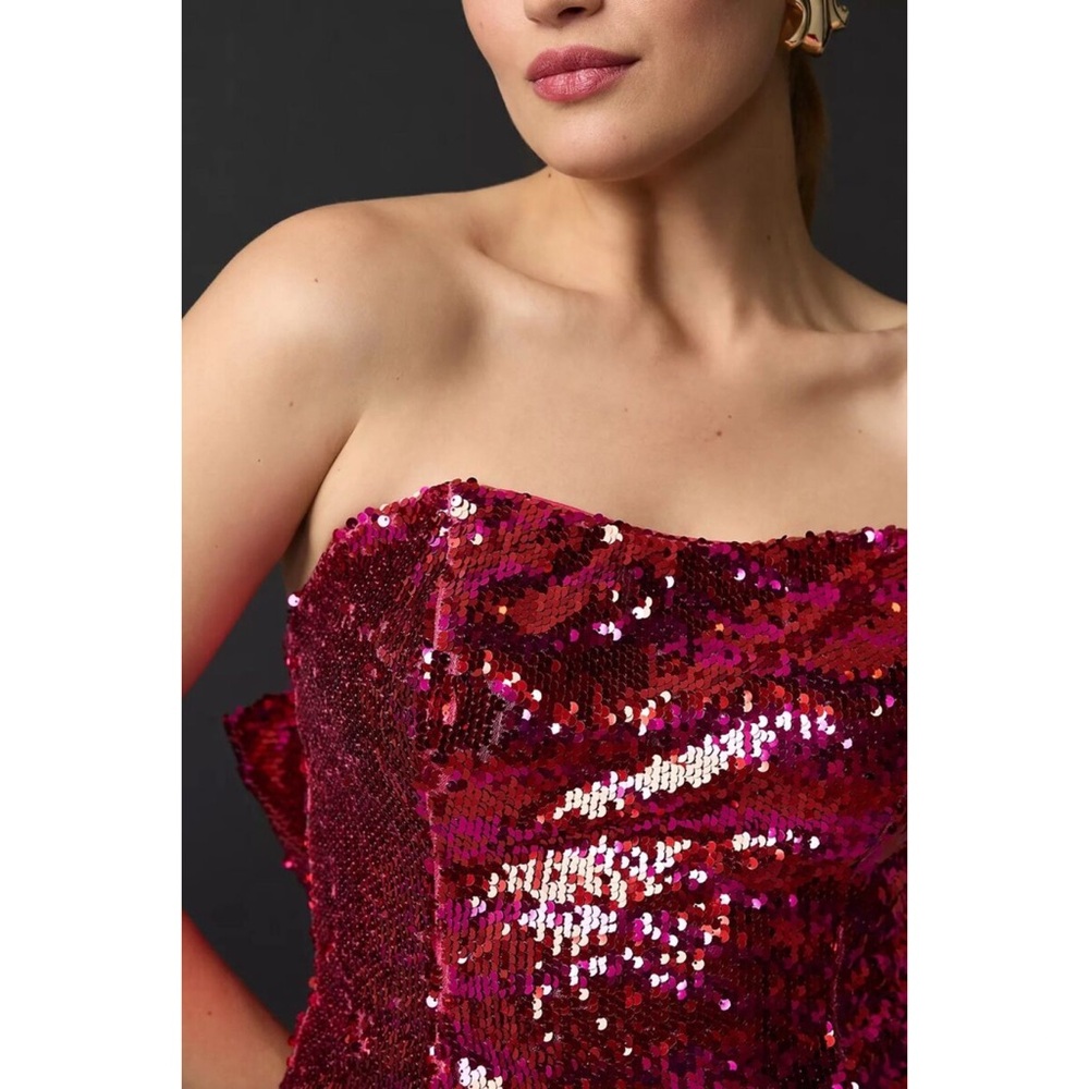 Hutch Hot Pink Delphine Sequin Bow Strapless Top w/ Sweetheart Neckline & Boning - Picture 5 of 16